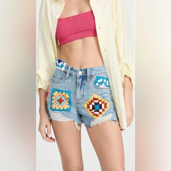 Blank NYC Wildest Rhythm Patchwork Shorts NWT - Picture 13 of 16